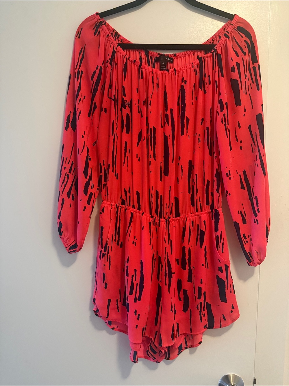Aqua Brand Coral and Black Printed Off-Shoulder Style Romper
